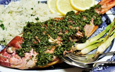 Grilled Snapper with Simple Salsa Verde, Citrus Salad, and Lime Cilantro Rice